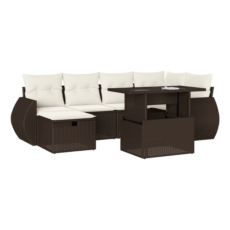 vidaXL 7 Piece Poly Rattan Sofa Set in White/Brown/Cream