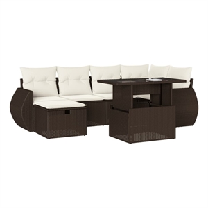 vidaXL 7 Piece Poly Rattan Sofa Set in White/Brown/Cream