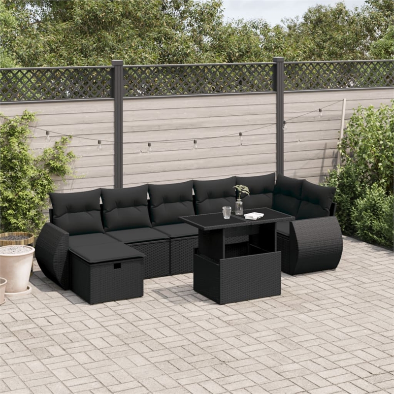 vidaXL 8 Piece Poly Rattan Sofa Set in Black