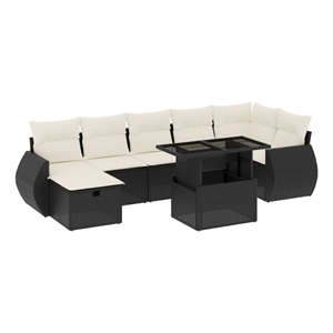 vidaXL 8 Piece Steel Sofa Set in Black/White/Cream