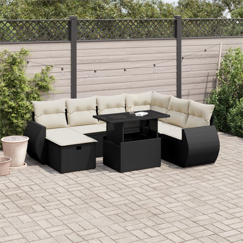 vidaXL 8 Piece Poly Rattan Sofa Set in Black/White/Cream
