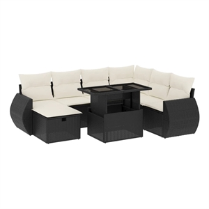 vidaXL 8 Piece Poly Rattan Sofa Set in Black/White/Cream