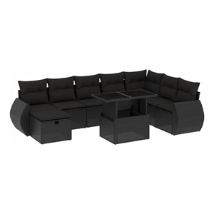 vidaXL 9 Piece Poly Rattan Sofa Set in Black
