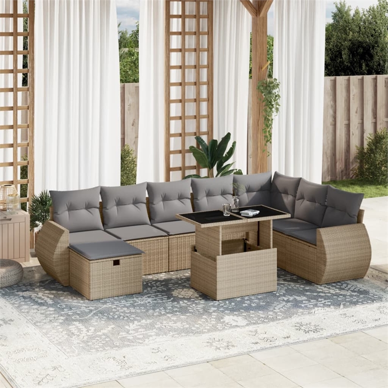 vidaXL 9 Piece Steel Sofa Set in Gray/Beige