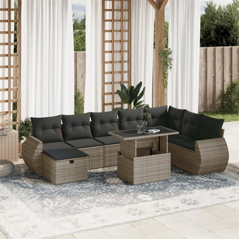 vidaXL 9 Piece Poly Rattan Small Sofa Set in Gray