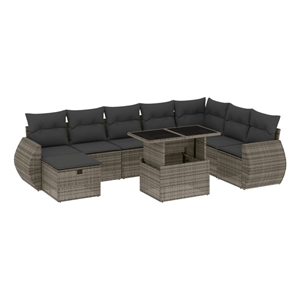 vidaXL 9 Piece Poly Rattan Small Sofa Set in Gray