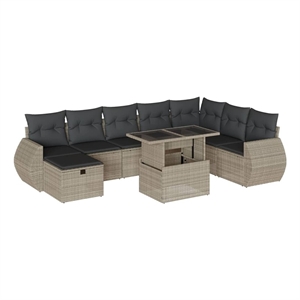 vidaXL 9 Piece Poly Rattan Sofa Set in Gray