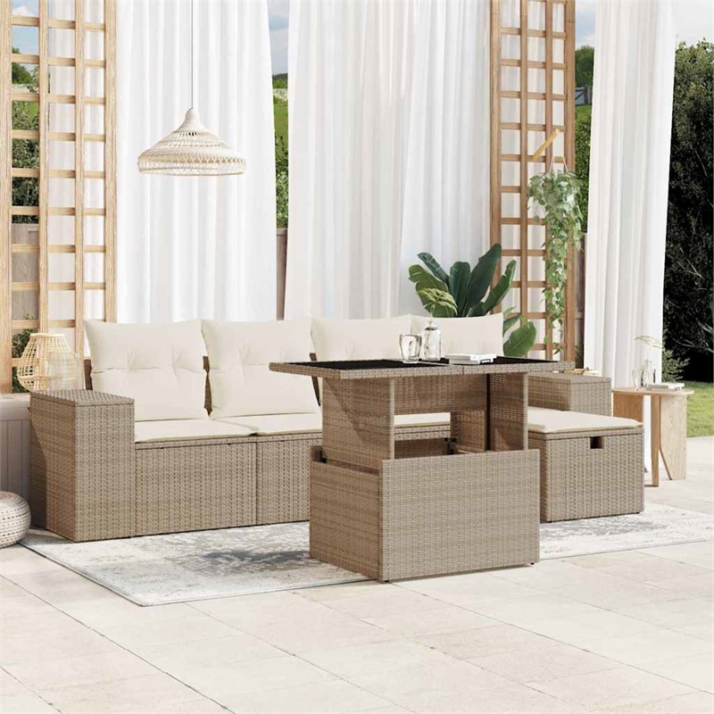 vidaXL 6 Piece Poly Rattan Sofa Set in White/Cream/Beige