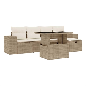 vidaXL 6 Piece Poly Rattan Sofa Set in White/Cream/Beige