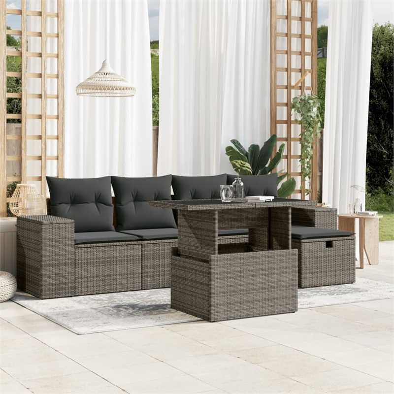 vidaXL 6 Piece Poly Rattan Patio Sofa Set