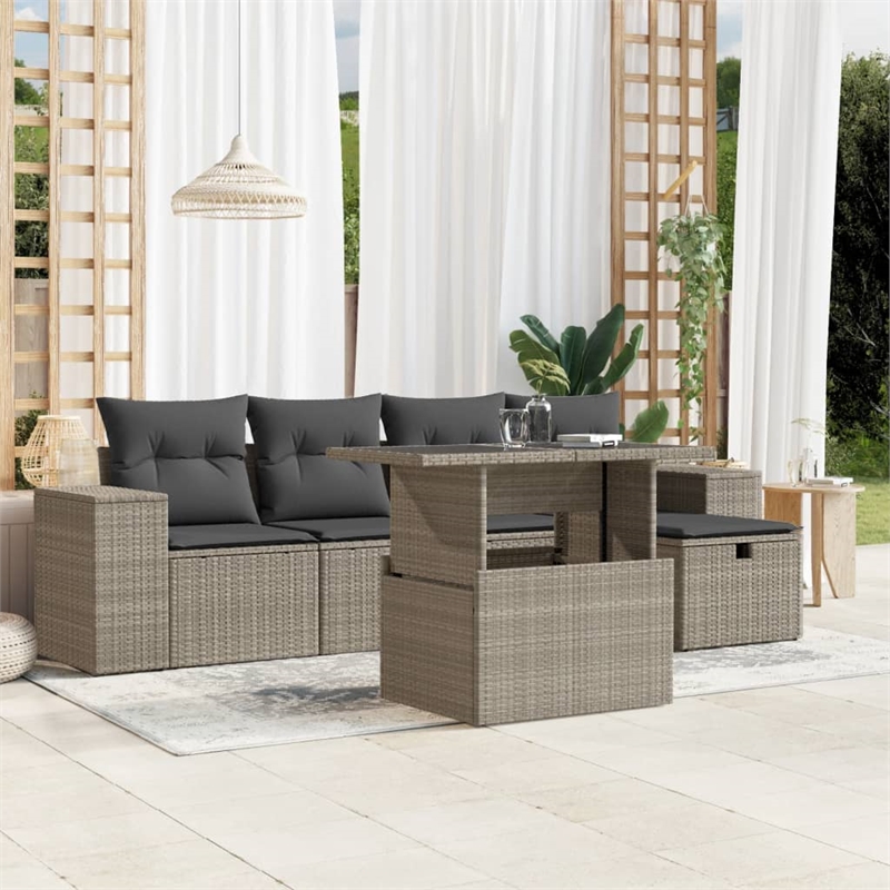 vidaXL 6 Piece Poly Rattan Sofa Set in Gray