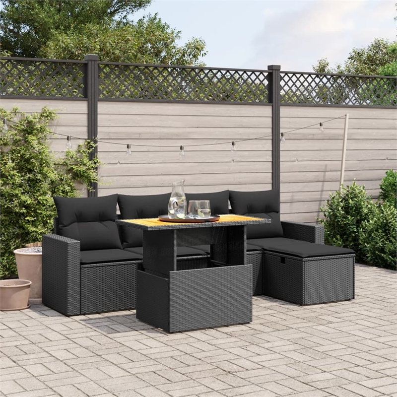 vidaXL 6 Piece Poly Rattan Sofa Set in Black