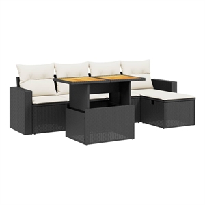 vidaXL 6 Piece Poly Rattan Sofa Set in Black/White/Cream
