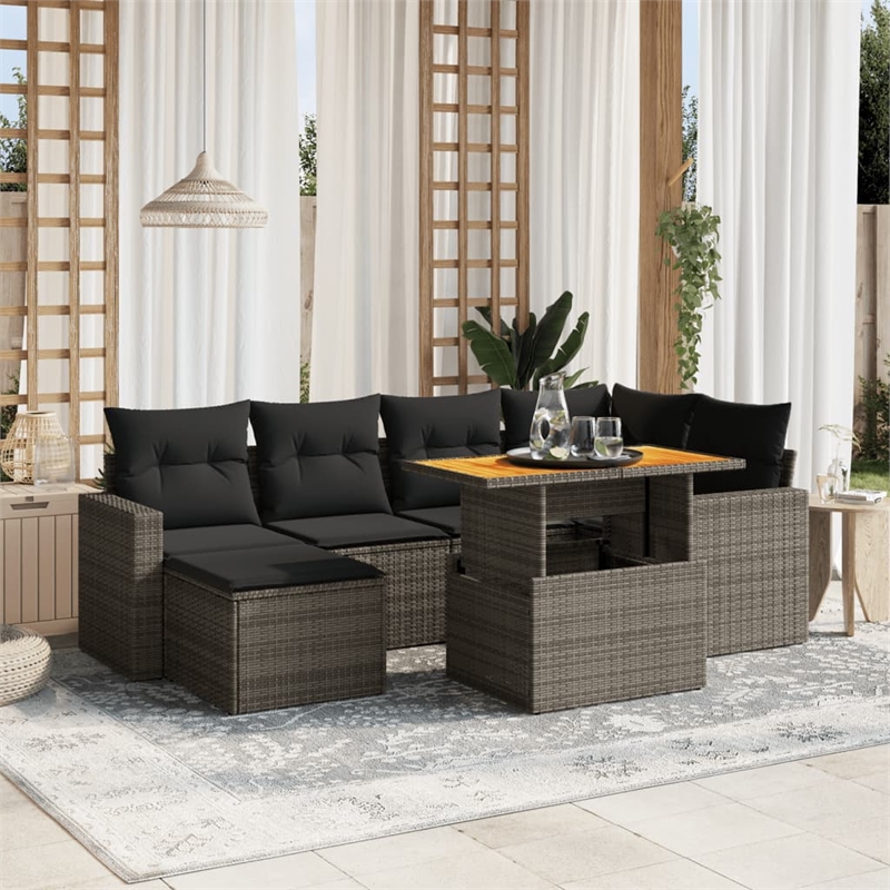 vidaXL 7 Piece Solid Acacia Wood Patio Sofa Set