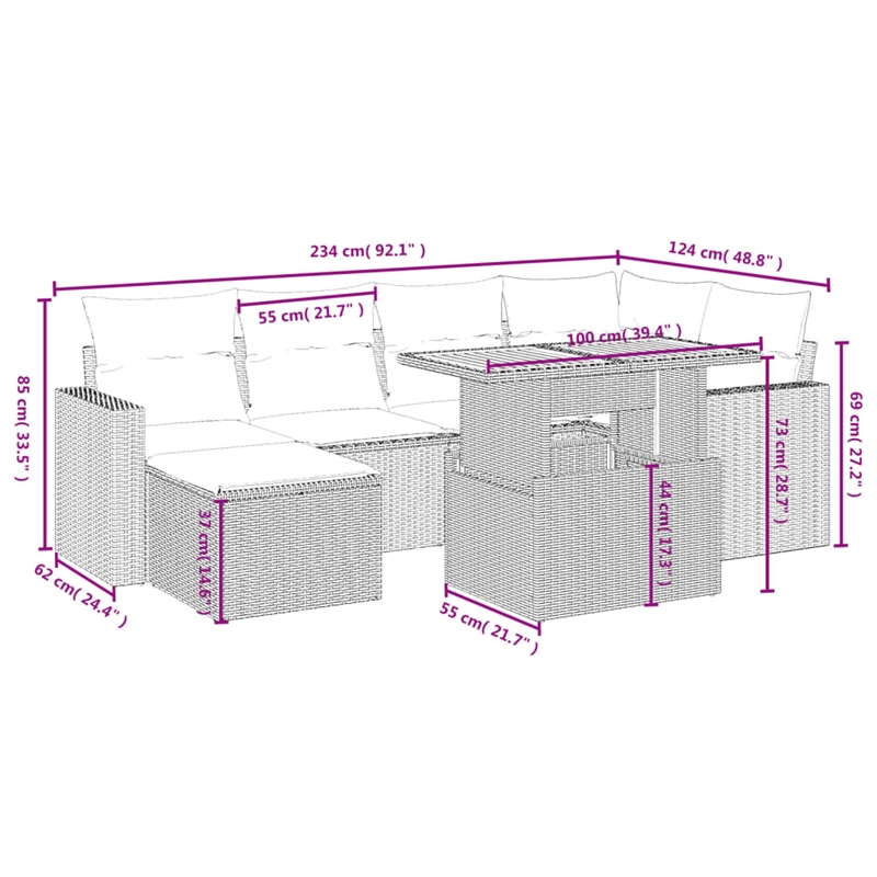 vidaXL 7 Piece Solid Acacia Wood Patio Sofa Set