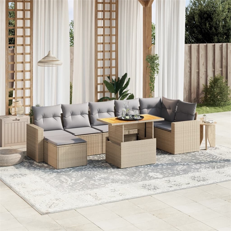 vidaXL 8 Piece Poly Rattan Sofa Set in Gray/Beige