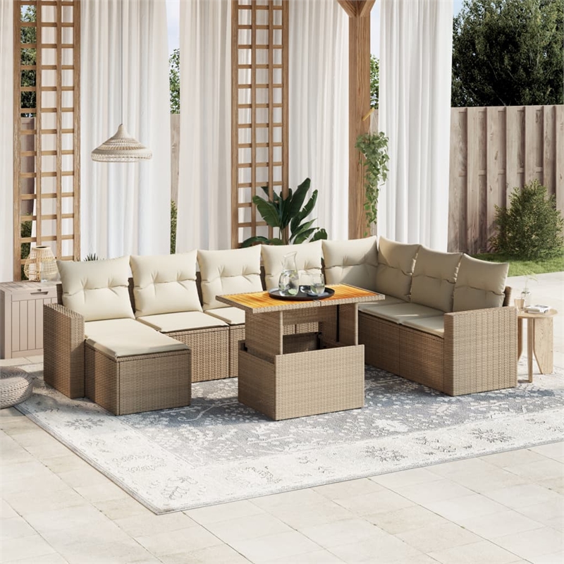 vidaXL Poly Rattan Large Sofa Set in Beige