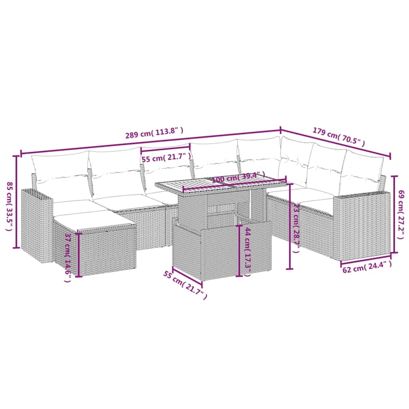 vidaXL Poly Rattan Large Sofa Set in Beige