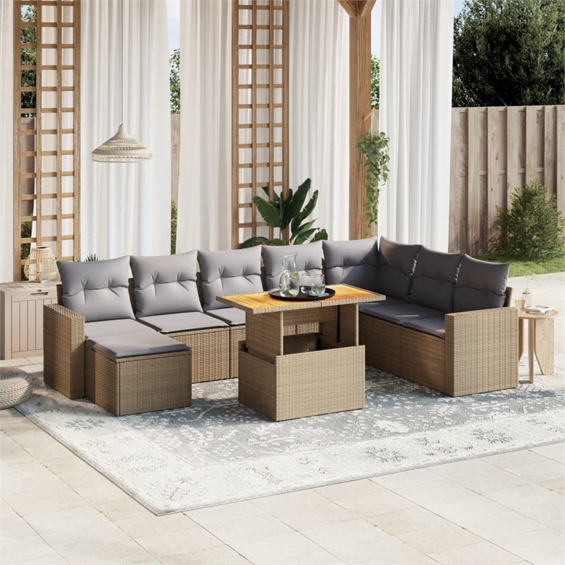 vidaXL 9 Piece Solid Acacia Wood Small Sofa Set in Gray/Beige