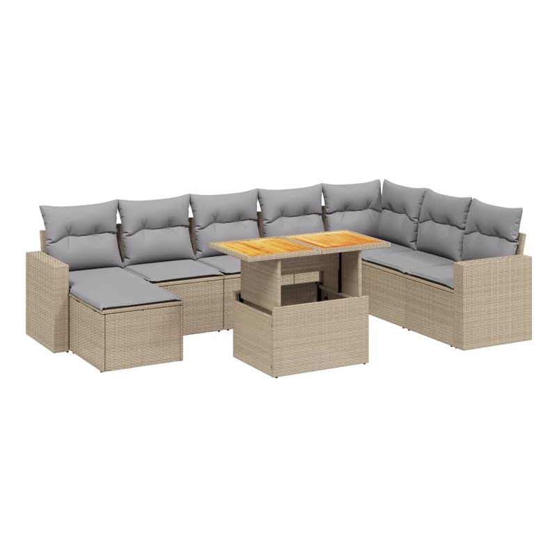 vidaXL 9 Piece Solid Acacia Wood Small Sofa Set in Gray/Beige