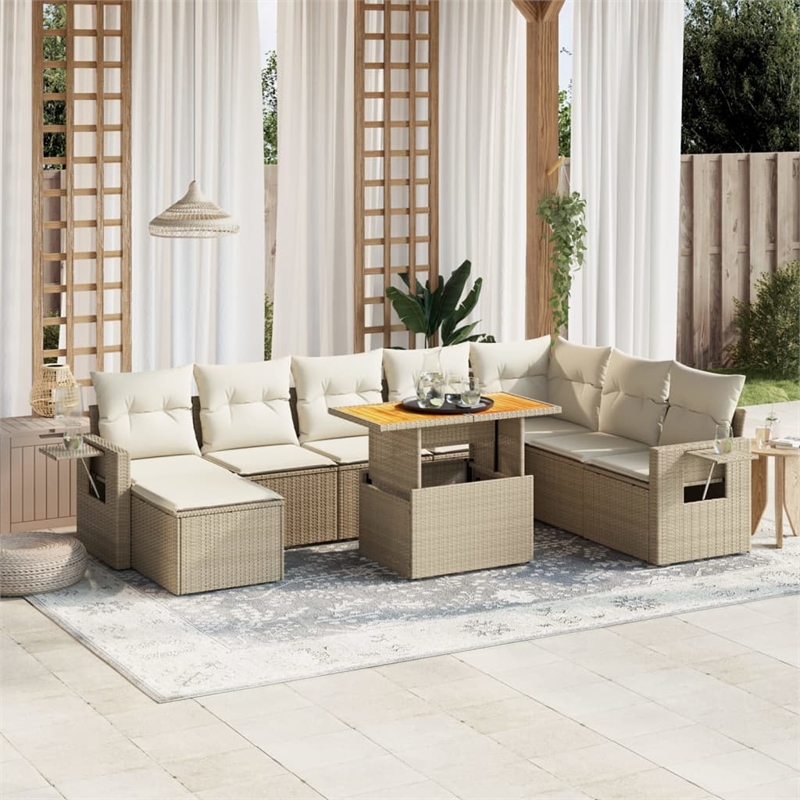 vidaXL 9 Piece Poly Rattan Sofa Set in White/Cream/Beige