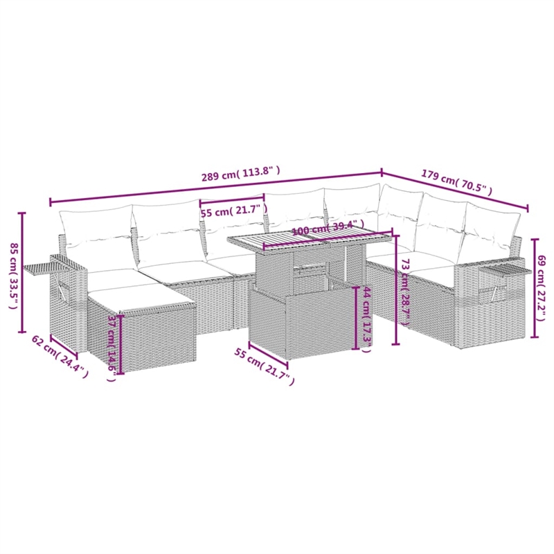 vidaXL 9 Piece Poly Rattan Sofa Set in White/Cream/Beige