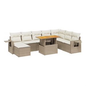 vidaXL 9 Piece Poly Rattan Sofa Set in White/Cream/Beige
