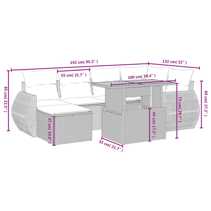 vidaXL 7 Piece Poly Rattan Patio Sofa Set