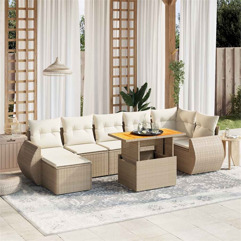 vidaXL 8 Piece Solid Acacia Wood Small Sofa Set in Beige