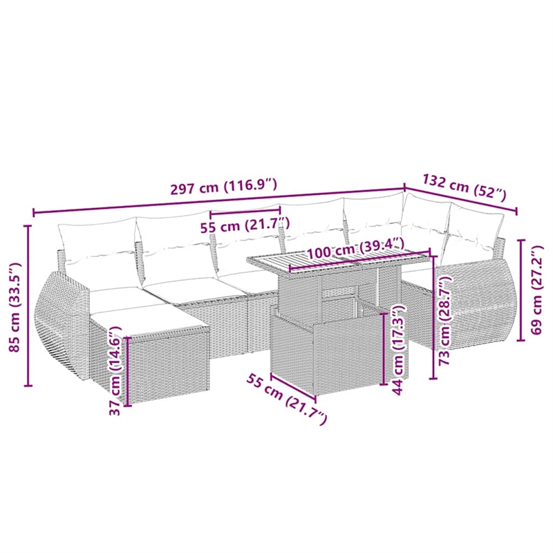 vidaXL 8 Piece Solid Acacia Wood Small Sofa Set in Beige