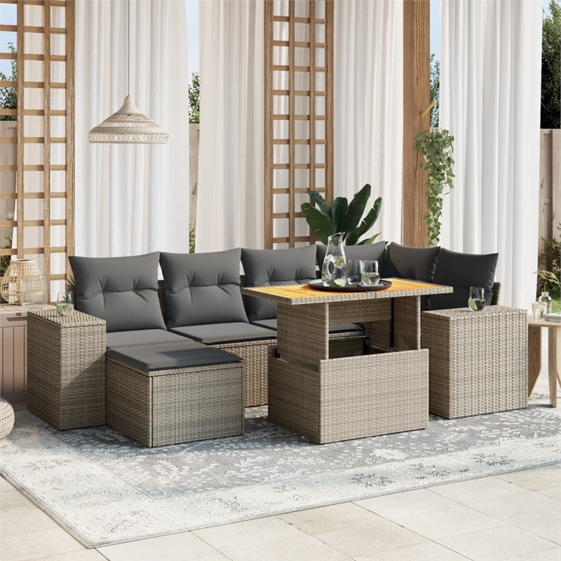 vidaXL 7 Piece Solid Acacia Wood Sofa Set in Gray
