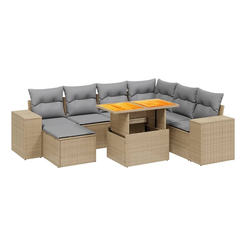 vidaXL Solid Acacia Wood Large Sofa Set in Beige