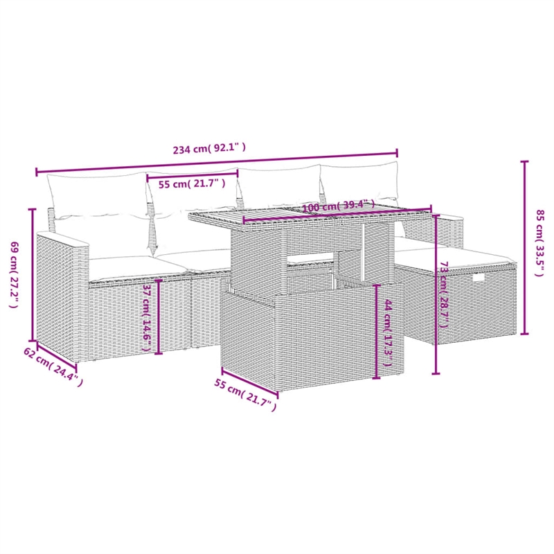 vidaXL 6 Piece Poly Rattan Sofa Set in Gray