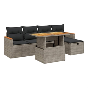vidaXL 6 Piece Poly Rattan Sofa Set in Gray