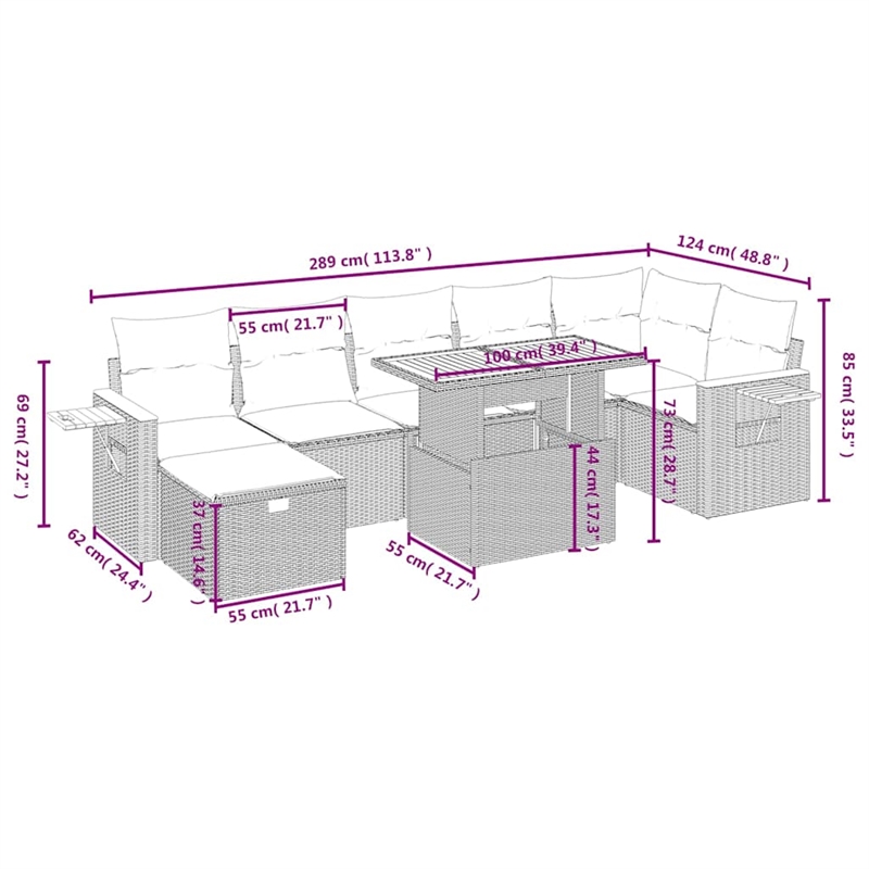vidaXL 8 Piece Poly Rattan Sofa Set in Black/White/Cream
