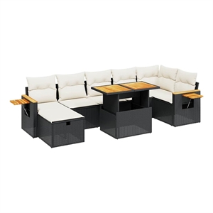vidaXL 8 Piece Poly Rattan Sofa Set in Black/White/Cream