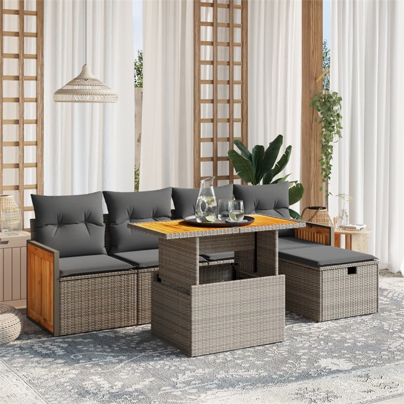 vidaXL 6 Piece Poly Rattan Sofa Set in Gray