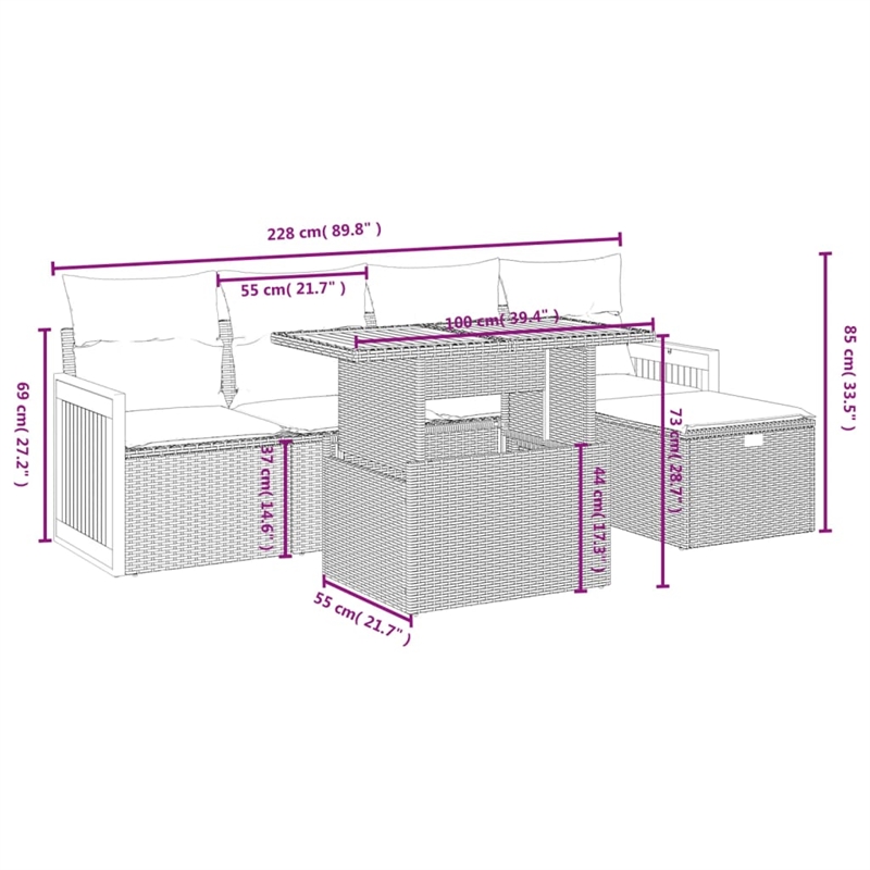 vidaXL 6 Piece Poly Rattan Sofa Set in Gray