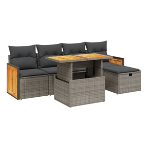 vidaXL 6 Piece Poly Rattan Sofa Set in Gray