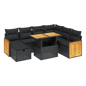 vidaXL 8 Piece Solid Acacia Wood Sofa Set in Black