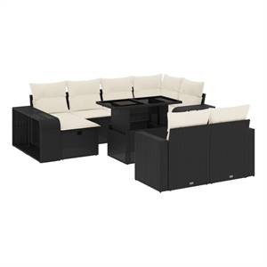 vidaXL 11 Piece Poly Rattan Sofa Set in Black/White/Cream