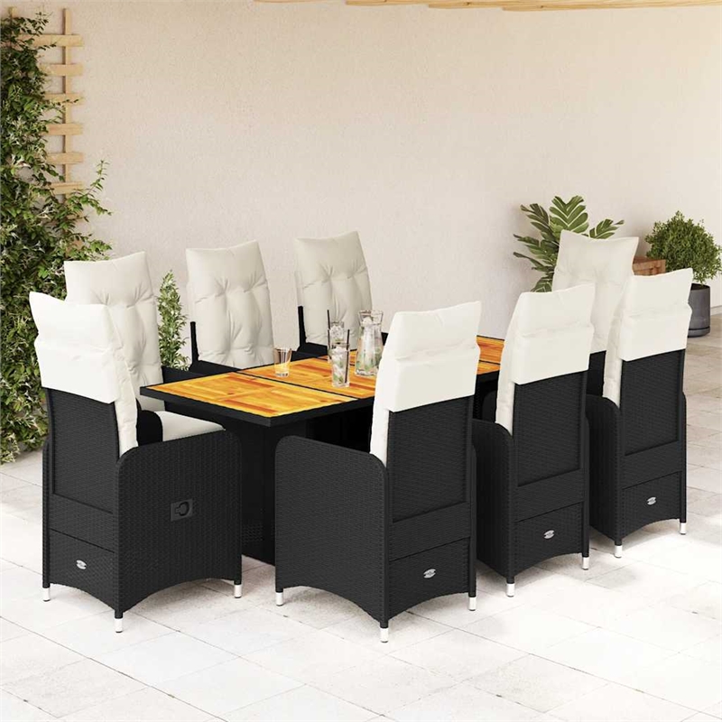 vidaXL 9 Piece Steel Bistro Set in Black