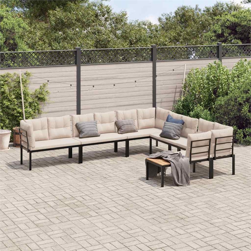 vidaXL 6 Piece Steel Large Sofa Set in Black/Taupe