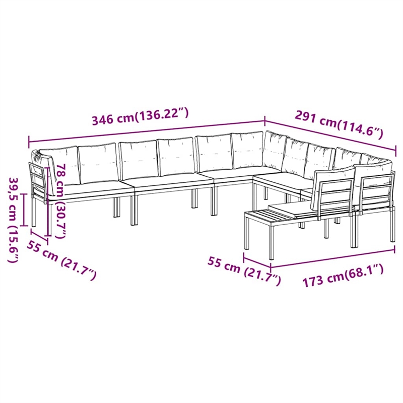 vidaXL 6 Piece Steel Large Sofa Set in Black/Taupe