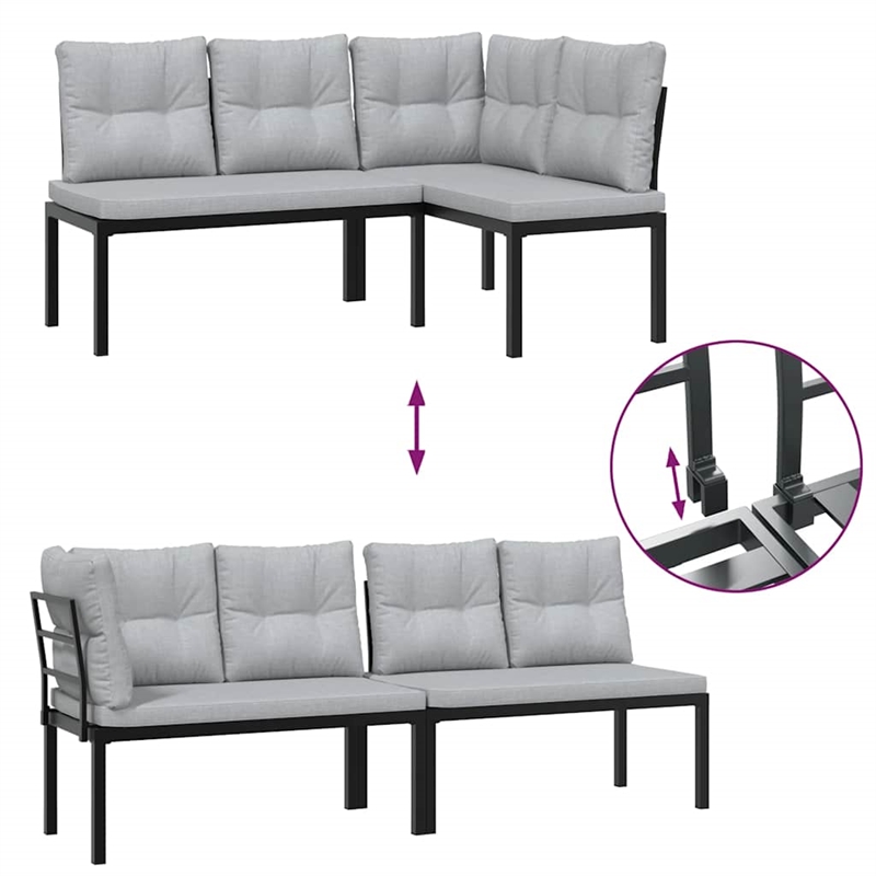 vidaXL Steel Large Sofa Set in Black/Gray
