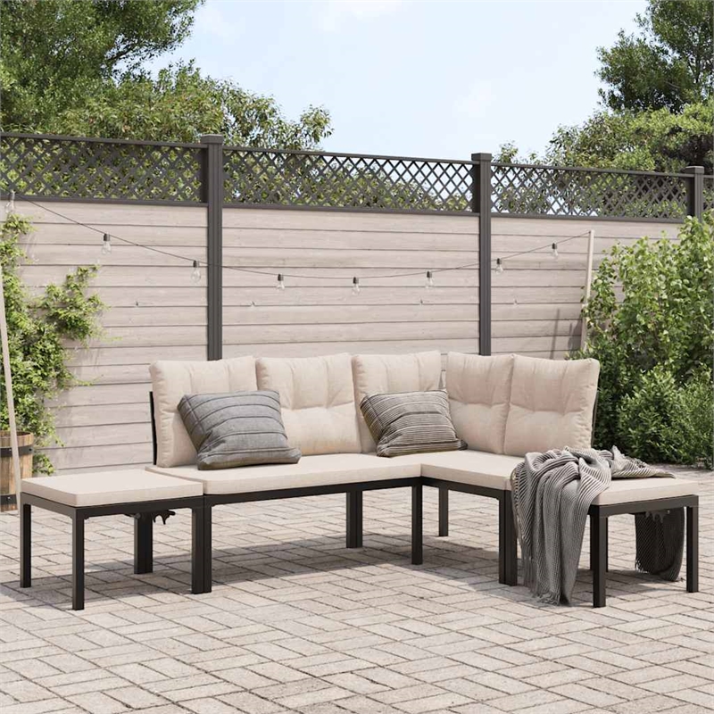 vidaXL 4 Piece Steel Sofa Set in Black/Beige