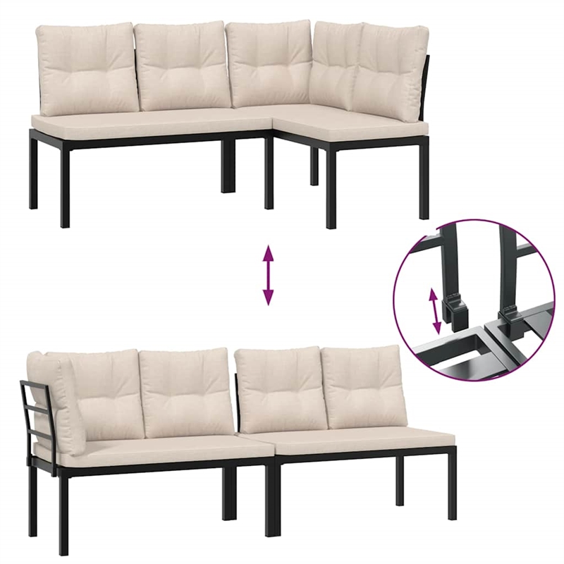vidaXL 4 Piece Steel Sofa Set in Black/Beige