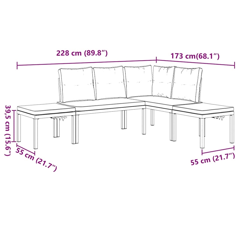 vidaXL 4 Piece Steel Sofa Set in Black/Beige