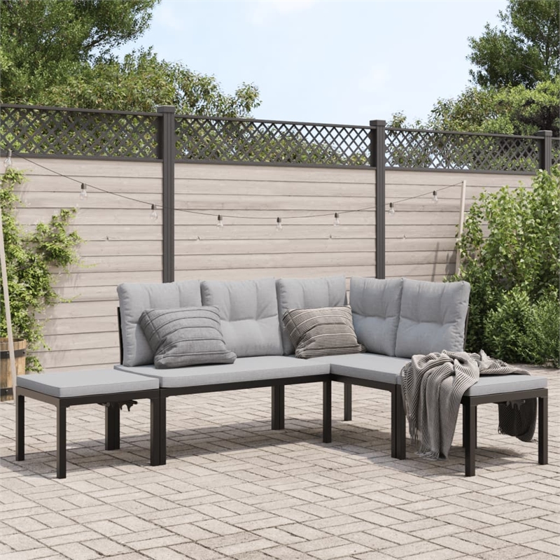 vidaXL 4 Piece Steel Sofa Set in Black/Gray