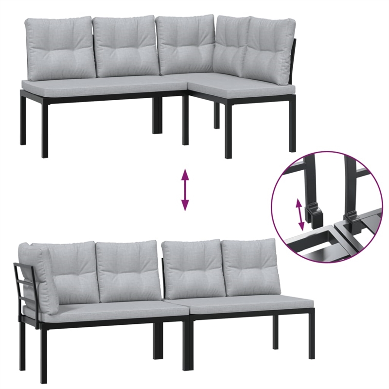 vidaXL 4 Piece Steel Sofa Set in Black/Gray
